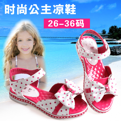 2014夏小大女童凉鞋鱼嘴 外贸韩版儿童凉鞋高跟蝴蝶结公主鞋6-10