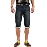 OLOMO2012夏装新品 男装欧美个性时尚蛇纹卷边绣花牛仔中裤 潮