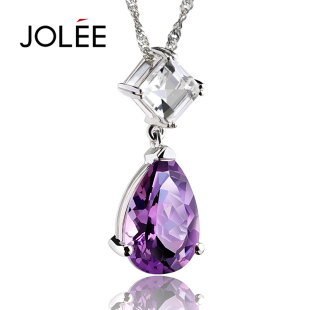  JOLEE 婀娜多紫 纯天然紫水晶项链 女 短款 锁骨时尚饰品圣诞礼物