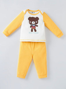 Treasure and new baby young children's children's clothes 2012 bear pure cotton two-piece item (yellow) 059712101