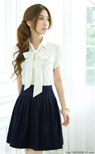新款促销2010夏装 韩版淑女甜美拼接长款蝴蝶结雪纺连衣裙子