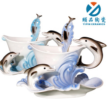 珐琅瓷 蓝色畅想/海豚杯 咖啡杯 骨瓷陶瓷杯B300