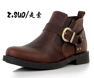  秋季新品 韩版潮流 短靴真皮男靴子时尚牛仔靴 男式军靴 高帮靴子