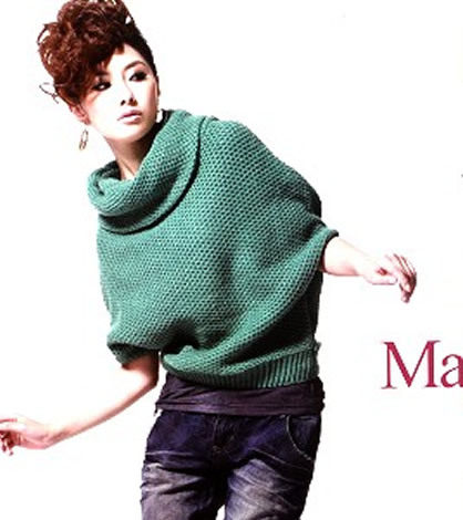 款,时尚蝙蝠袖连帽纯色粗毛线韩版套头<em>中袖毛</em>