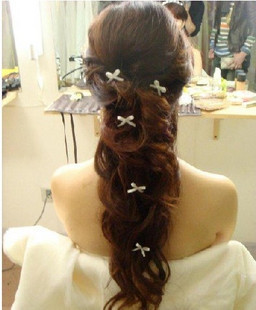  热卖 完美新娘 蝴蝶结珍珠发插 发簪 盘发必备 结婚发饰品 U型夹