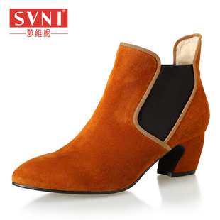  SVNI新款冬女鞋时尚短靴中跟粗跟磨砂皮真皮马丁靴欧美女靴子特价