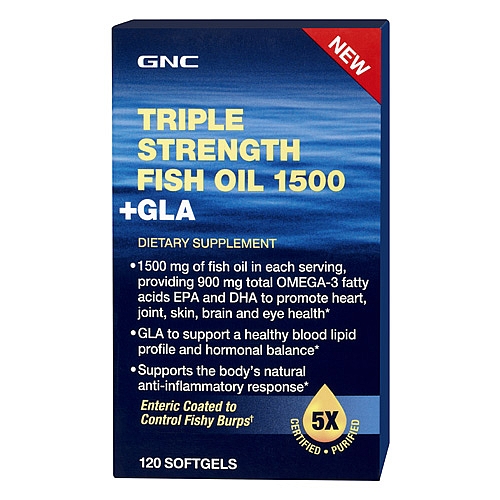 美国直邮 GNC FISH OIL三倍鱼油1500mg+GLA降三高加亚麻籽油120颗