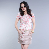 2011夏装新款女装韩版显瘦修身女装大码樱桃印花短袖雪纺连衣裙子