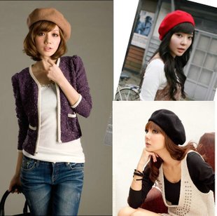  韩国冬季贝雷帽子冬天画家帽贝蕾帽蓓蕾帽子纯羊毛线帽子女士