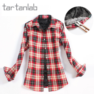  tartanlab翻领大码衬衫女显瘦夹棉衬衣女长袖冬淑女学院风女装潮