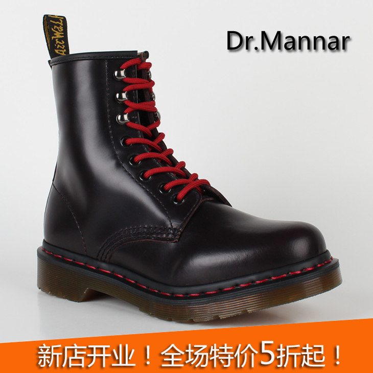 Dr.Mannar正品朋克风复古8孔1460马丁靴男女工装靴机车靴短靴军靴