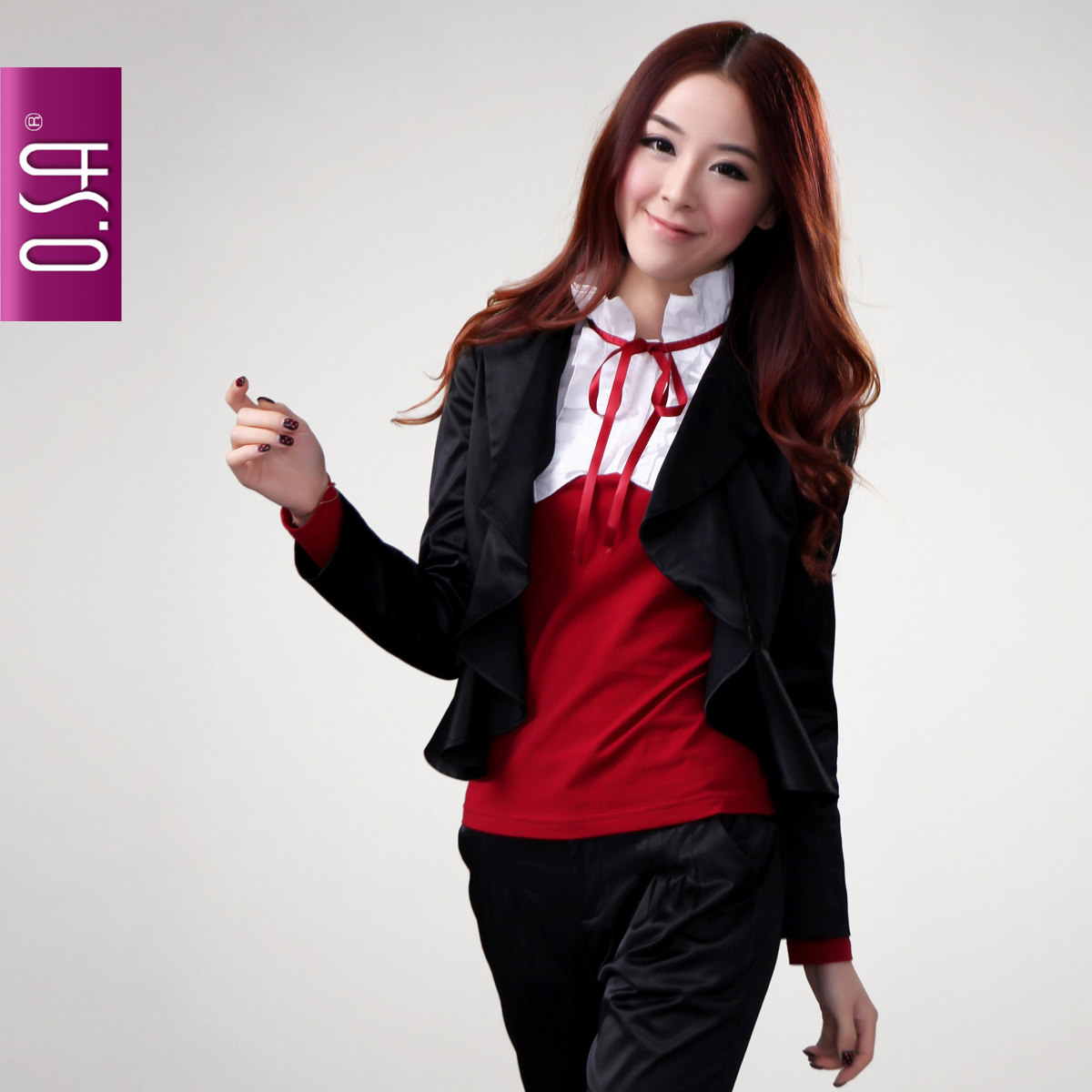 清新色彩 O.SA2011新款 秋装荷叶边小西装 短外套 女 SW10064