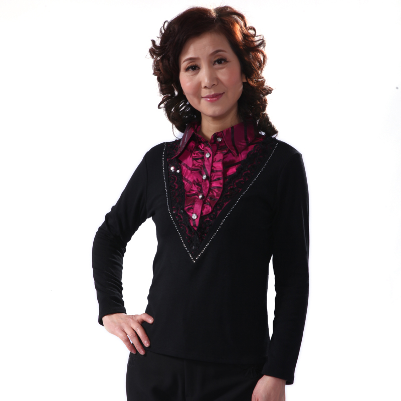 春季翻领中老年女装长袖T恤上衣时尚妈妈装中年人服装春秋装女装 春季翻领中老年女装长袖T恤上衣时尚妈妈装中年人服装春秋装女装