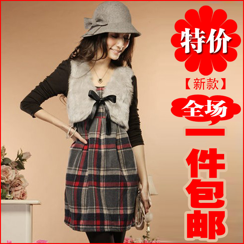 包邮连衣裙 女 秋冬 2011 新 韩版修身 冬季 毛呢连衣裙背心裙