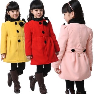  特价童装女童秋冬装新款中长款韩版蝴蝶结呢大衣儿童外套