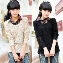 春秋装新款 2012女装 新品 韩版 假<span class=H>两件</span><span class=H>套</span> 潮流休闲 镂空 针织衫