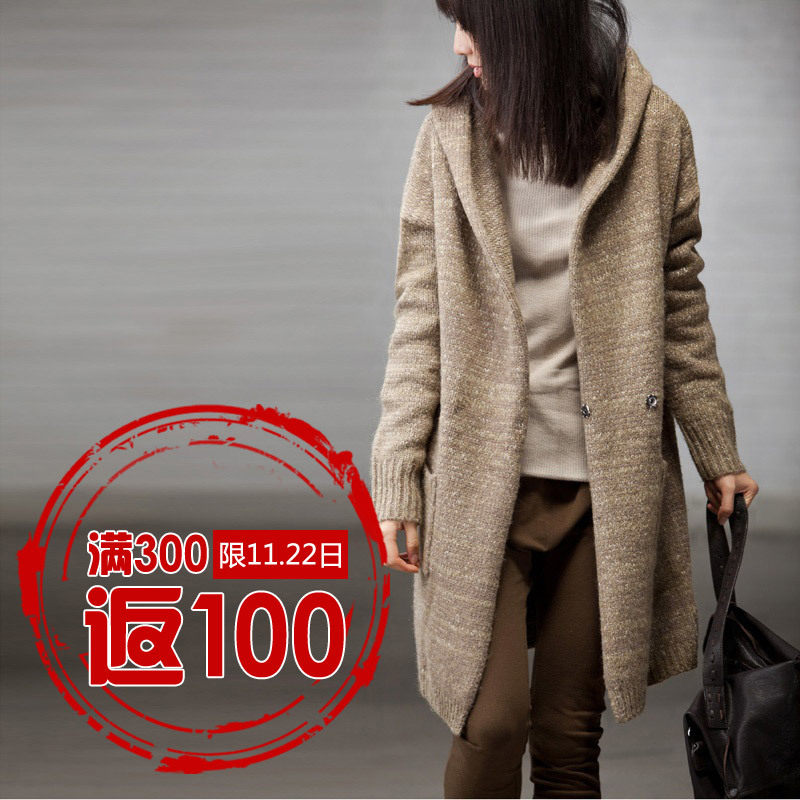[包邮预售]W28A 简约宽松连帽长袖女花线毛衫外套 2012秋冬