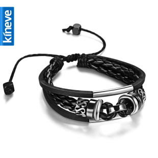  Kineve男士手链 男士韩版时尚皮绳潮人饰品 复古多层个性朋克手链