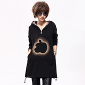 Amoy gold spring new 2012 large size women's fat Hooded Apple pattern of MM long section of the new long-sleeved sweater