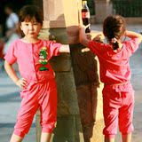 童装女童夏装2012新款韩版中大儿童T恤裤子两件套装两面穿