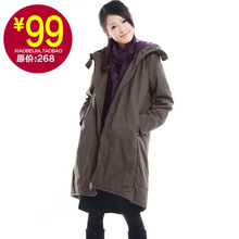 特价女装2012新款春装 长款棉衣女加厚韩版休闲棉衣 带帽棉服外套