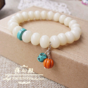  【痒心殿】天然白菩提根珠算盘珠佛珠手串 绿松石小南瓜手链