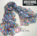 09新款MOSCHINO字母真丝丝巾 带logo标 围巾丝巾披肩黑色