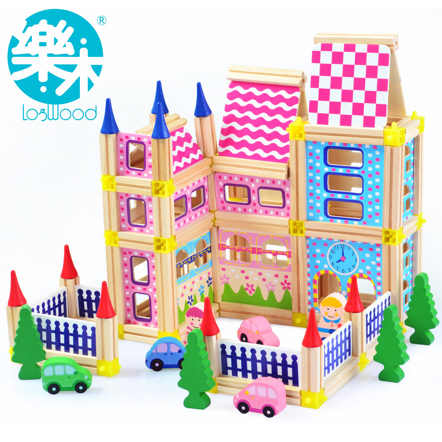 木制拼插积木房子组...