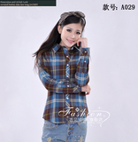 Firstsight◆正品韩版英伦风女款法兰绒加厚磨毛长袖格子衬衫A029