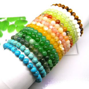  6MM混搭小巧款绿松石/玛瑙/砗磲/黄虎眼石/月光石/玉髓手链