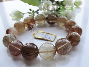  实物拍摄天然水晶发晶手链15MM70克男正品饰品