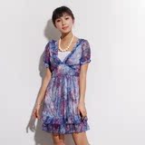 水墨花朵--HGE镶珠大V领花朵雪纺连衣裙86122-流行女装