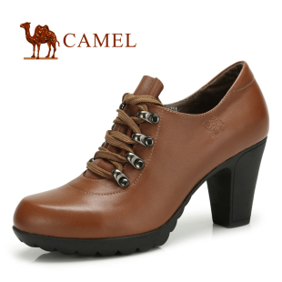  Camel 骆驼 牛皮 粗跟单鞋 秋款正品女鞋 休闲高跟鞋81050601