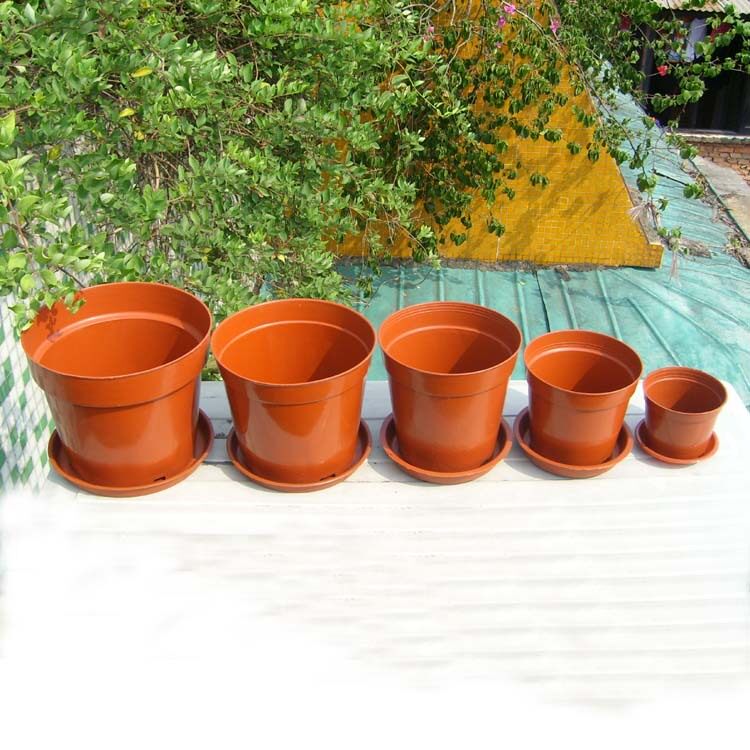 特价(一盆一碟)套装红色塑胶花盆园艺用品/塑料花盆批发圆形盆子