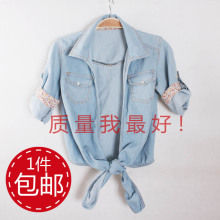 披肩牛仔小外套女短中袖小坎肩 系带 打结 配长裙 防晒衣 包邮