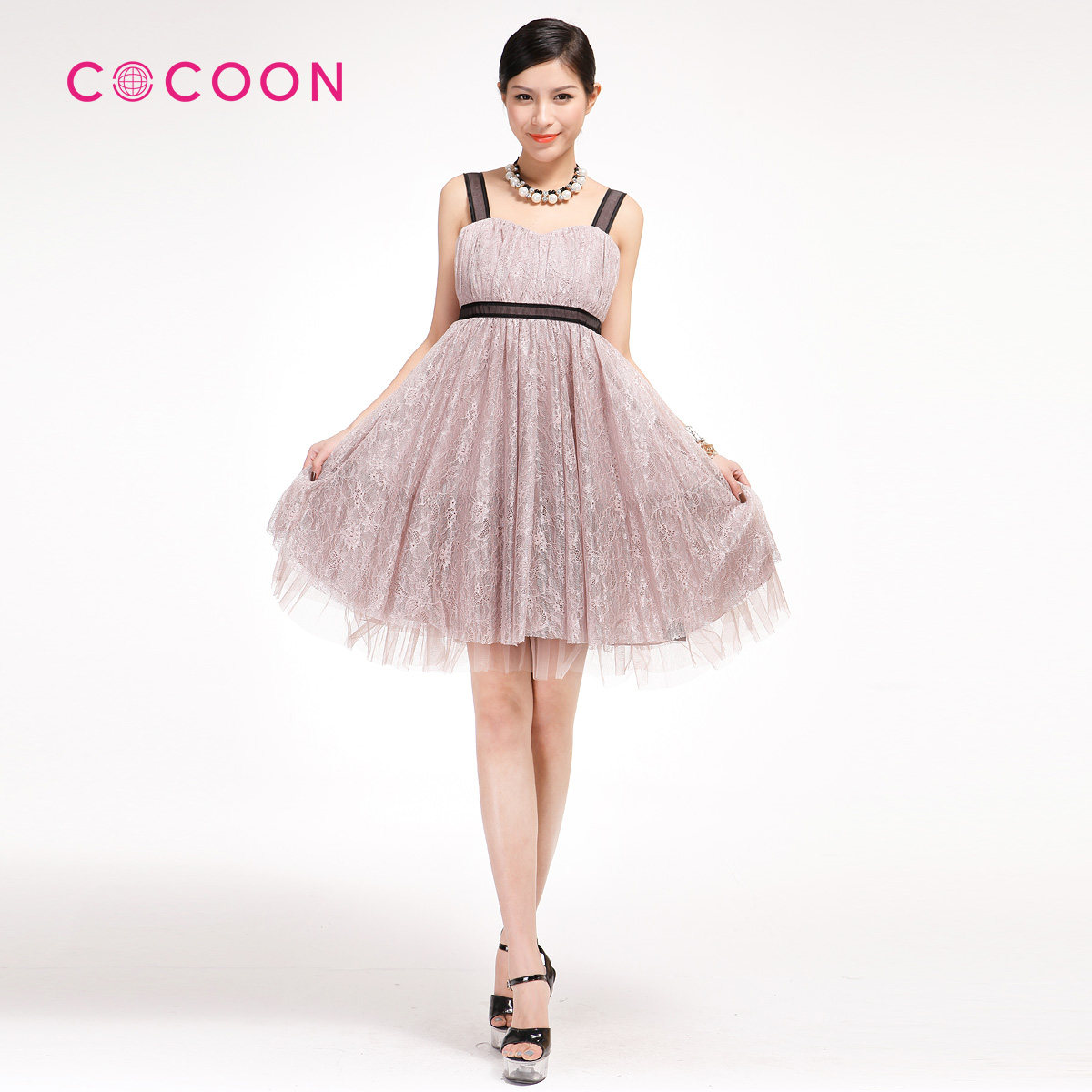 COCOON可可尼2012新品纯色高腰A字抹胸吊带连衣裙212202046