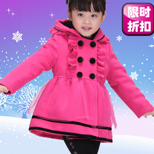  韩版童装女童呢子大衣 儿童毛呢冬装外套 可比巴拉巴拉厚棉衣