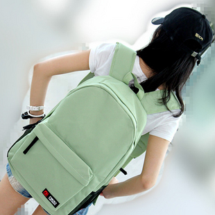 韩版日式简约帆布包纯色双肩包 女 学生书包 背包 休闲包 豆沙绿