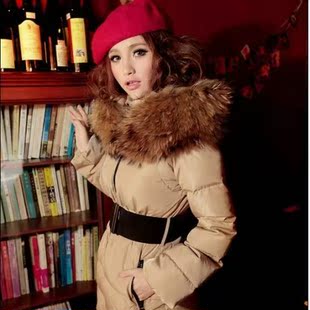  新款秋冬装奢华超大毛领羽绒服 女 修身中长款潮正品反季清仓