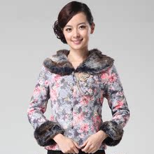 限时折扣 毛领夹棉<span class=H>唐装</span>棉服外套 女子短外套 毛毛翻领短款棉衣
