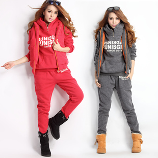  冬宽松女装 卫衣套装休闲 卫衣 女 韩版 带帽抓绒加厚 卫衣三件套