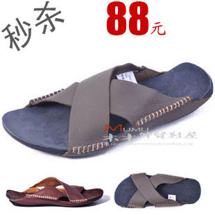 新款夏季潮人男拖鞋 时尚潮流男拖 真皮个性凉拖 沙滩一字男拖鞋