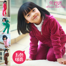 亲子时光天鹅绒运动套装抓绒蕾丝儿童女童春装2012新款春秋款特价