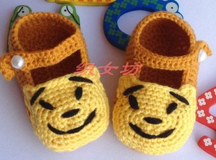 0-1周岁婴儿毛线鞋 纯手工编织男女宝宝保暖鞋