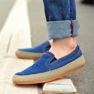  夏季布鞋潮鞋一脚蹬草编男士休闲鞋男鞋板鞋韩版懒人鞋帆布鞋情侣