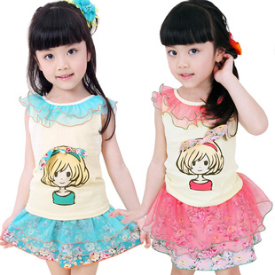  女童夏装新款韩版中大儿童装原创碎花背心蓬蓬短纱裙两件套装
