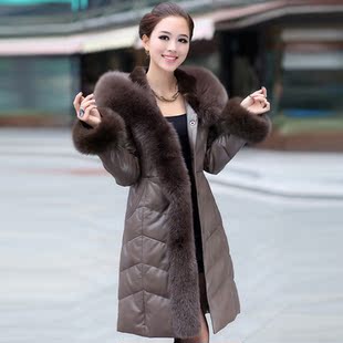 海宁皮衣新款 真皮羽绒服 女 真皮 绵羊皮 狐狸毛 皮草长款