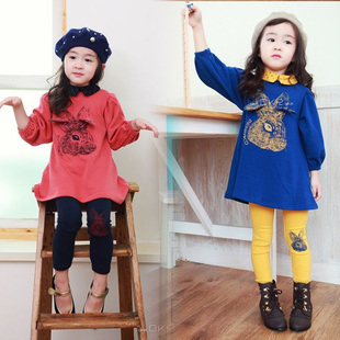  韩国品牌秋冬款儿童加厚小兔子连衣裙 全棉加绒可爱卫衣 童裙