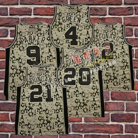最新款迷彩球衣马刺队2号4号格林9帕克20邓肯