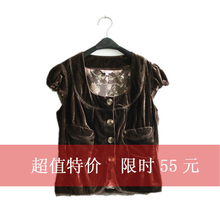 补货到!~官网129美金~外贸原单泡泡袖女金丝绒上衣马甲短外套